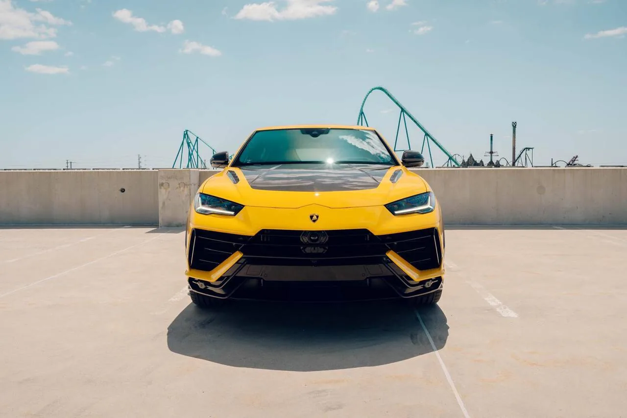 Yellow Lamborghini Urus, head-on