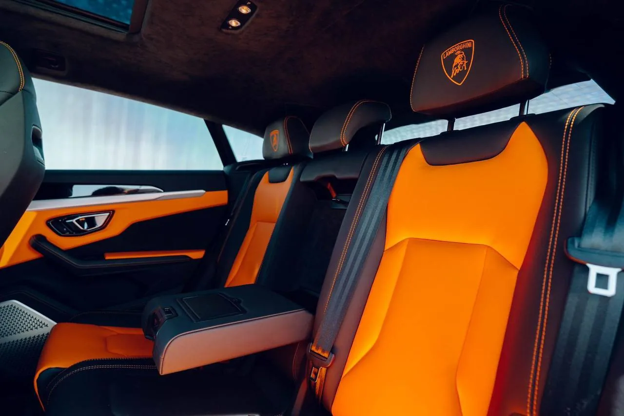 Lamborghini Urus rear seats in orange leather